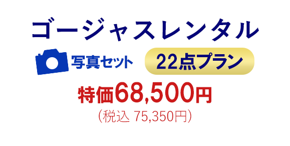 格安プラン ゴージャスレンタル24点の内容 記念写真(7点) 特価68500円