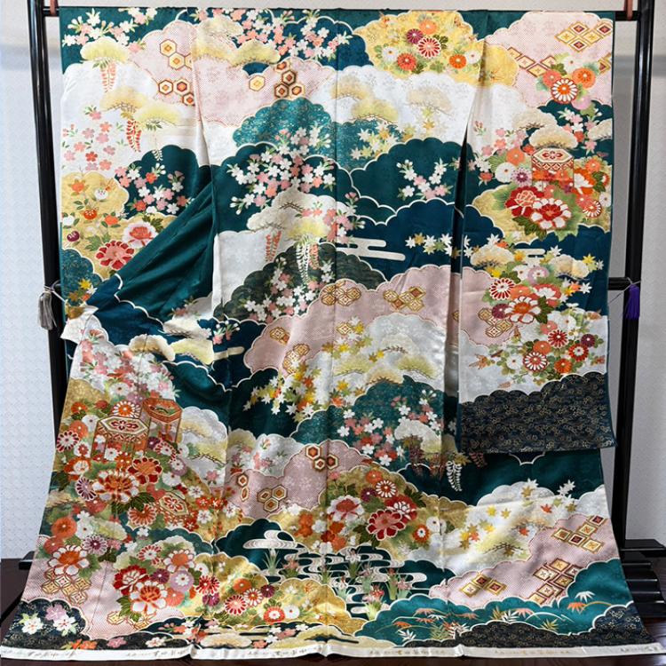緑/白の瑞雲重ねに貝桶