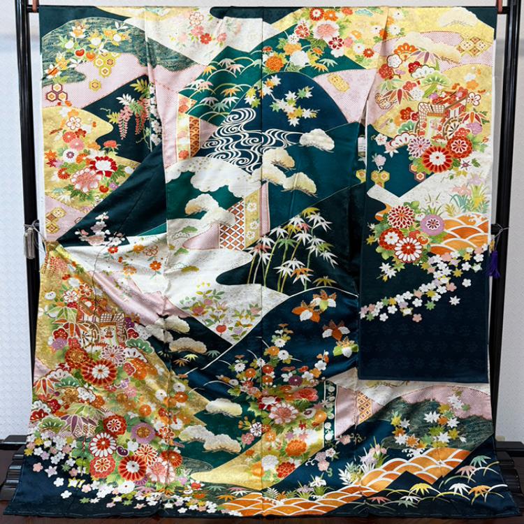 遠山流水の金彩友禅