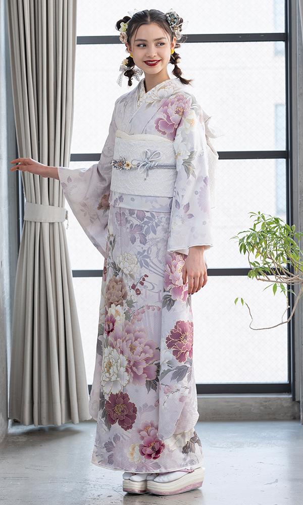 幸せの牡丹にくすみ系紫