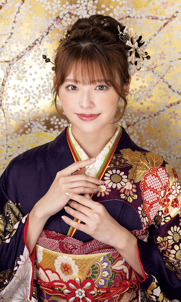 紺紫の絞り金彩友禅振袖