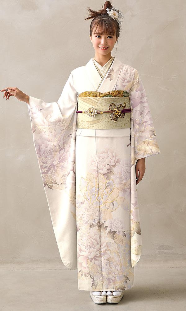 白色のくすみ系に金駒刺繡