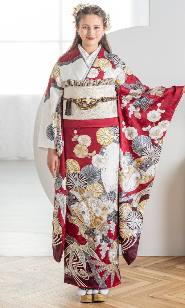えんじ色と白の松竹梅