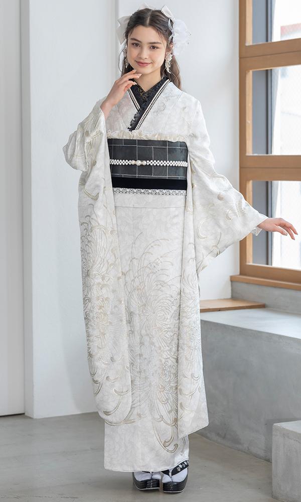 白地に刺繡と銀彩スワロ
