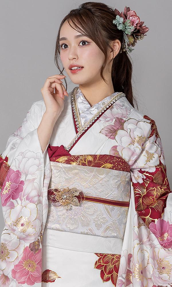 白地に紅白とピンク花模様