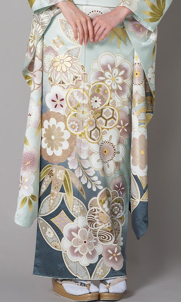 ミントブルーに毬と花柄