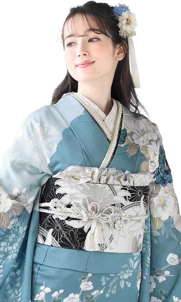 くすみ系ブルーに四季の花