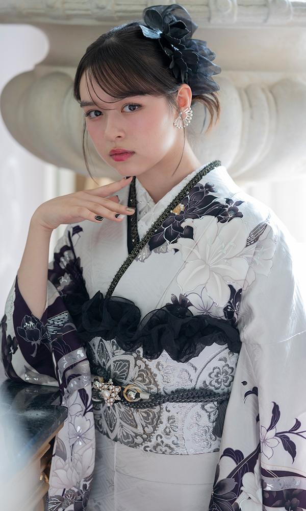 白と紫の花舞振袖