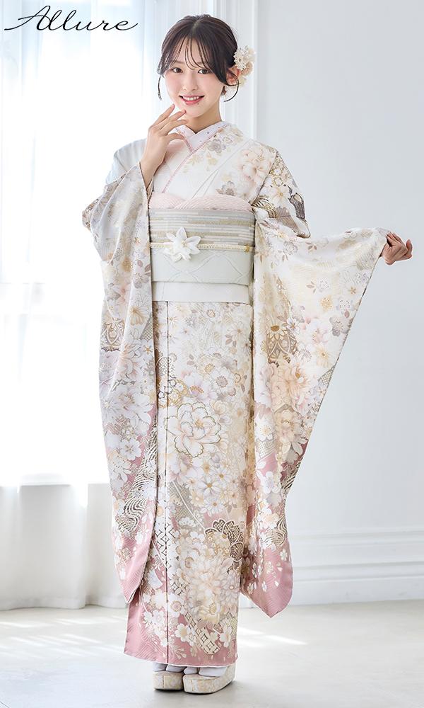 白地にピンクの花尽くし