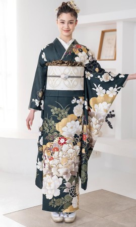 深緑色の豪華な金彩と牡丹