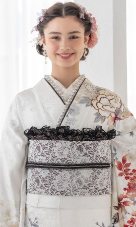 白にスワロフスキー椿と藤