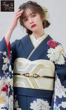 東京レトロ 紺に四季の花