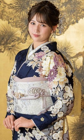 紺地に金彩と貝桶文様