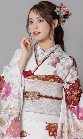 白地に紅白とピンク花模様