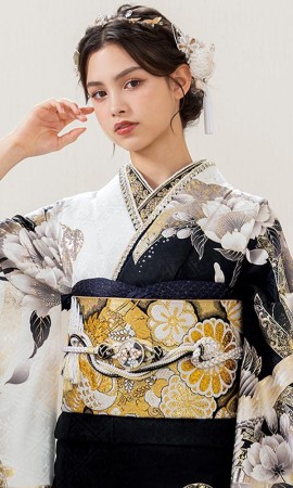 白黒モノトーンに金の鶴舞