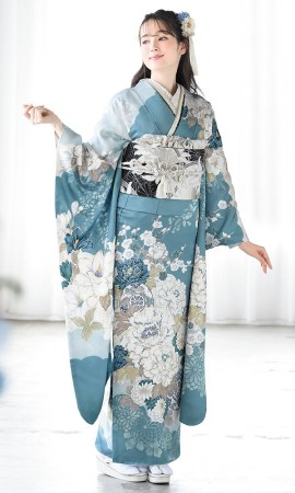 くすみ系ブルーに四季の花