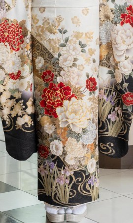 赤白の染分けた牡丹と薔薇