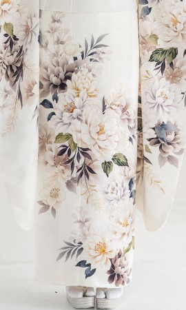 ホワイト×ベージュに花柄