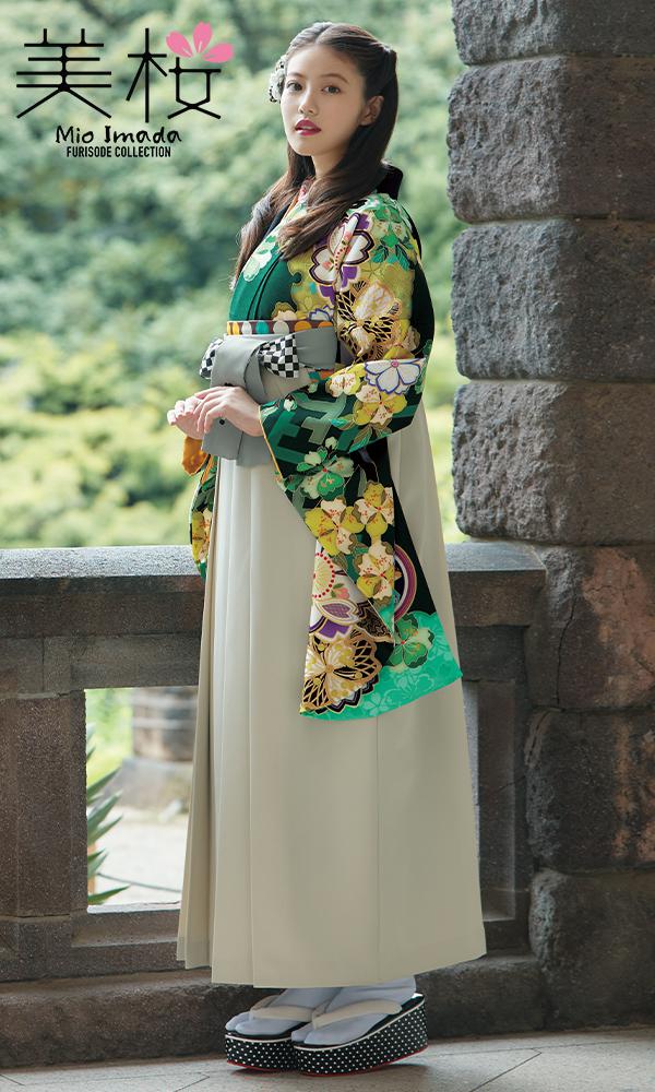 今田美桜着用の2尺袖きもの　緑/若草色