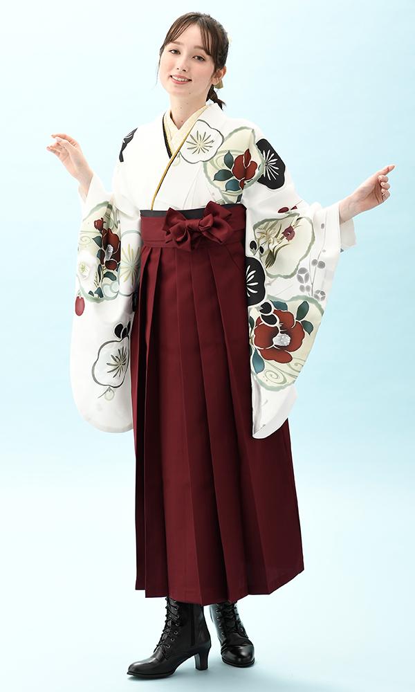 白地に椿と梅＆袴