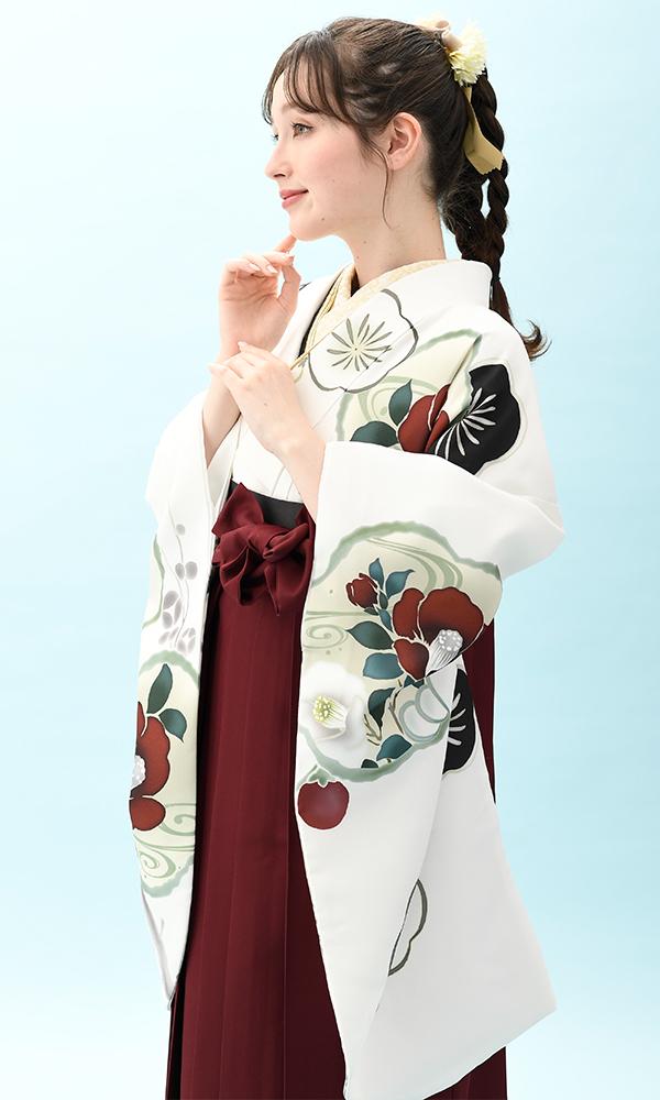 白地に椿と梅＆袴