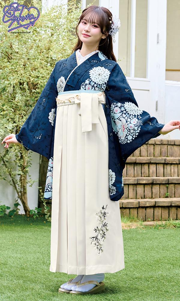 さくら/紺地に菊2尺袖着物
