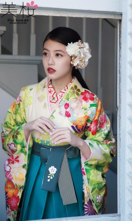今田美桜着用の2尺袖きもの　白/若草2
