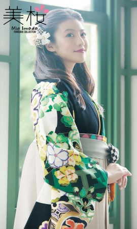 今田美桜着用の2尺袖きもの　緑/若草色２
