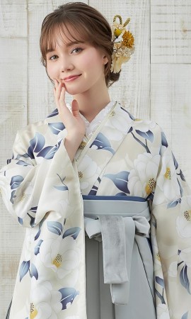 マーシュ彩 白の椿二尺袖