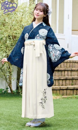 さくら/紺地に菊2尺袖着物