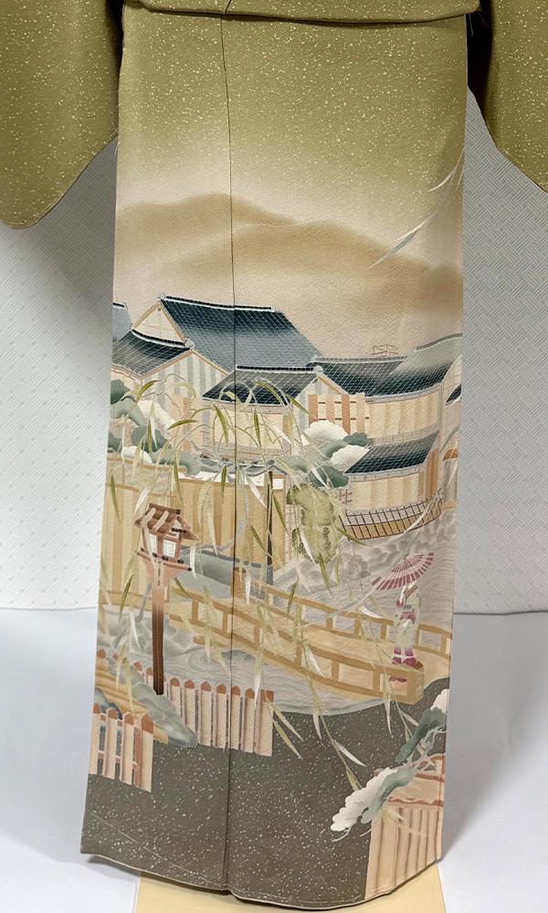 屋敷と女 手描訪問着