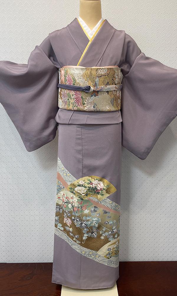 藤色の扇面　色留袖
