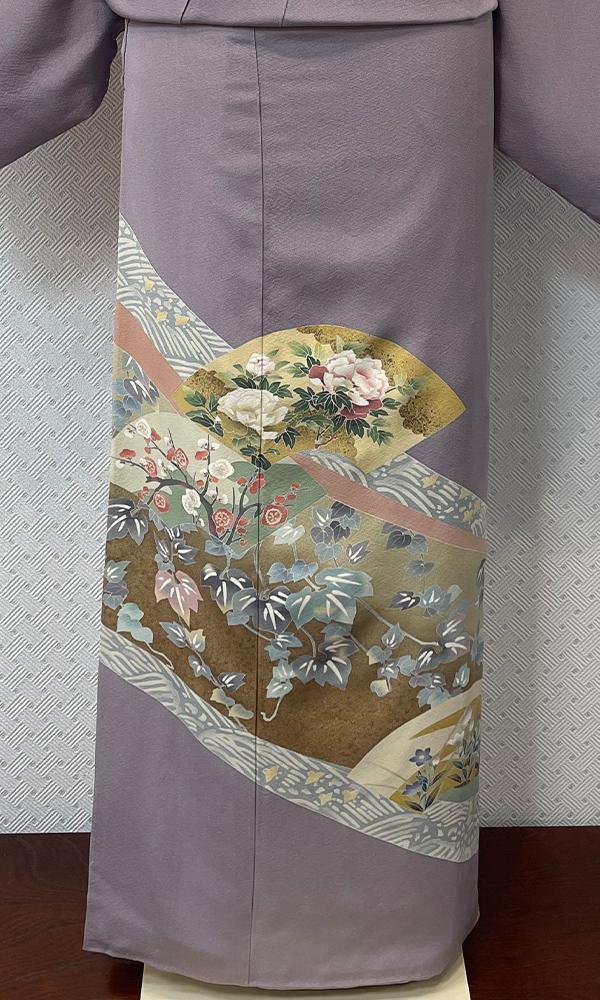 藤色の扇面　色留袖