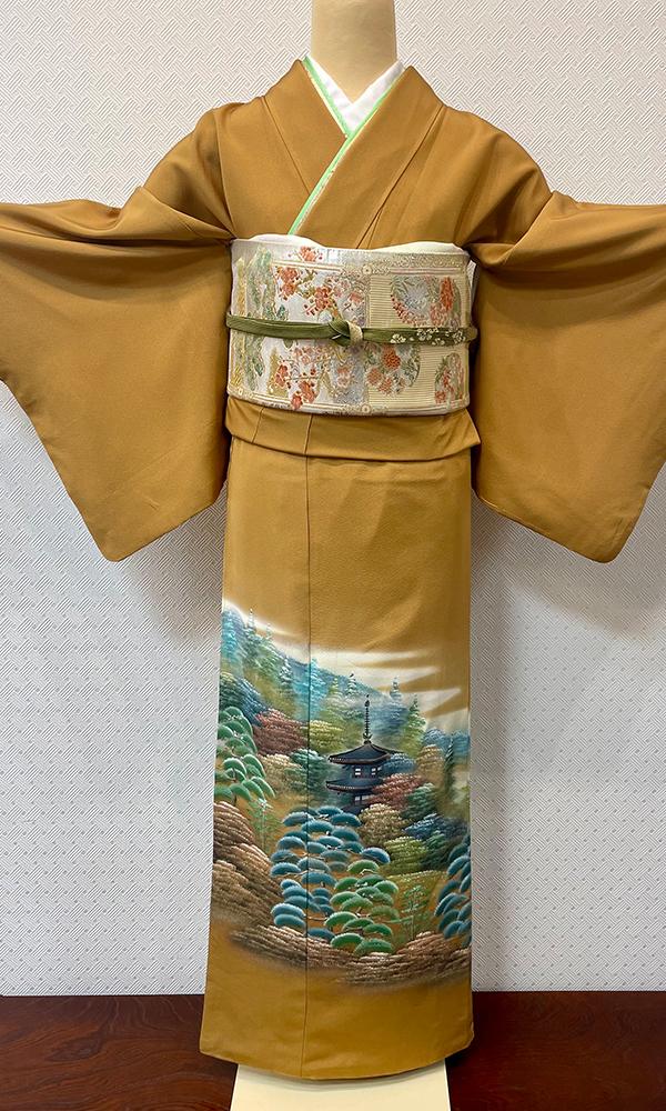 寺院風景文様　色留袖