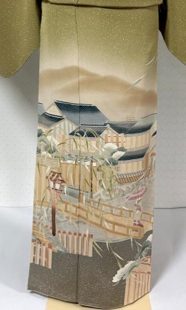 屋敷と女 手描訪問着