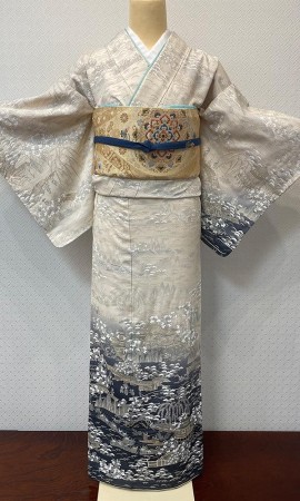 墨絵調　刺繍訪問着