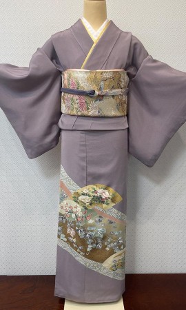 藤色の扇面　色留袖
