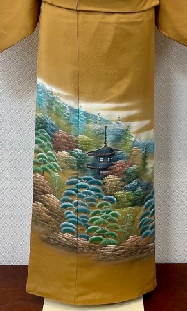 寺院風景文様　色留袖
