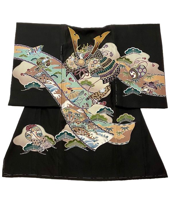 黒地に兜と熨斗柄/祝着