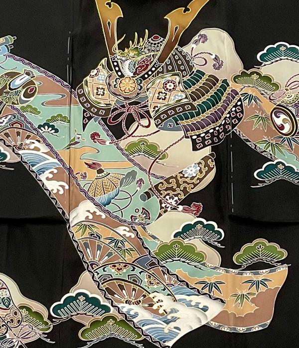 黒地に兜と熨斗柄/祝着