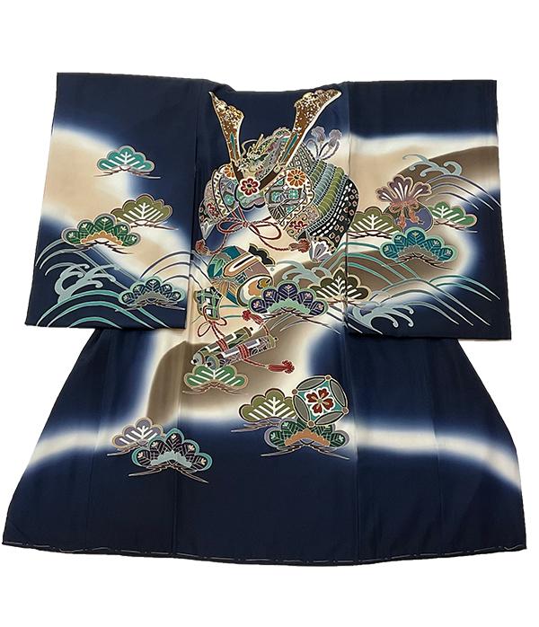 紺地に兜と松葉/祝着