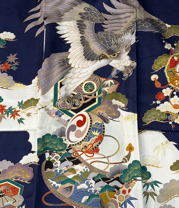 紺地に鷹と太鼓/祝着
