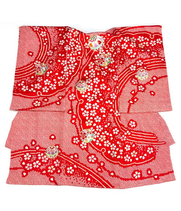 赤絞りに桜・刺繡/祝着