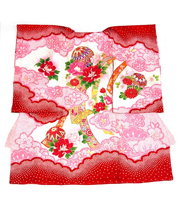 赤とピンクの染分け毬/祝着