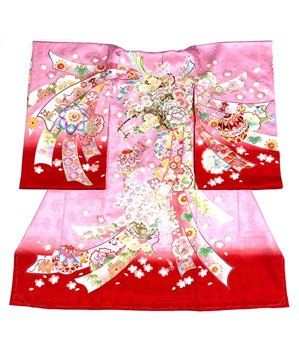 ピンクの花車に熨斗目/祝着