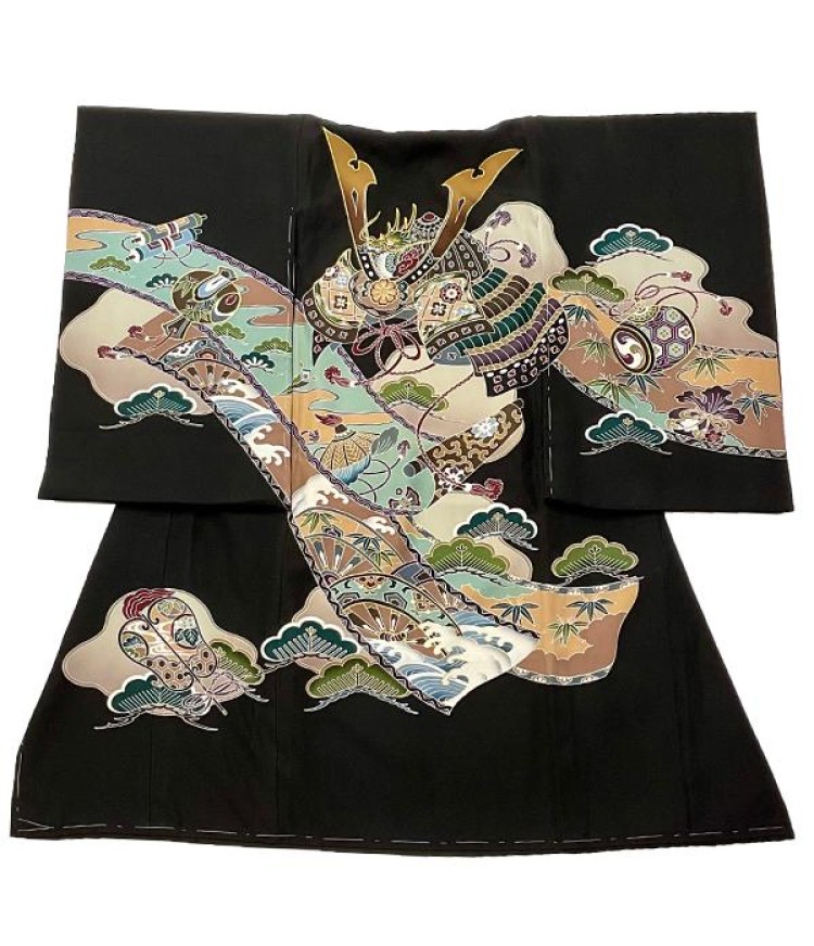 黒地に兜と熨斗柄/祝着