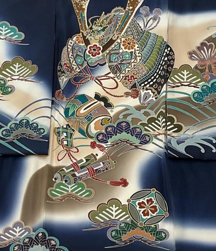 紺地に兜と松葉/祝着