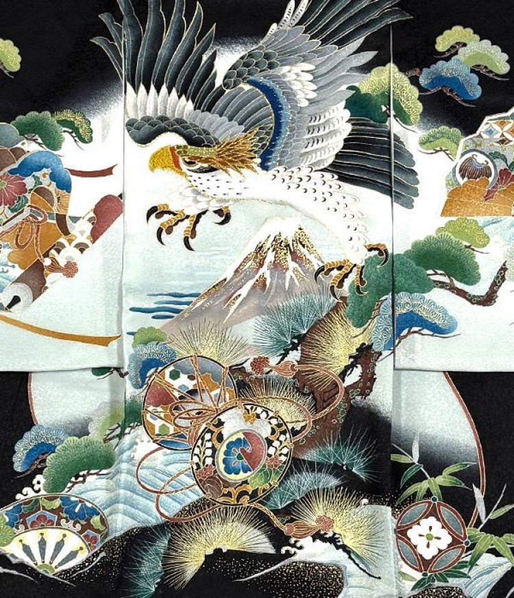 黒地に富士と鷹/祝着