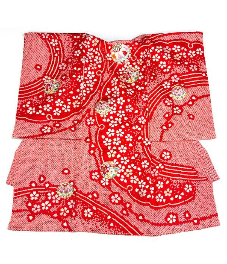 赤絞りに桜・刺繡/祝着